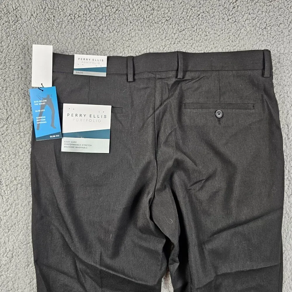 Pery Ellis Dress Pants Mens 36x30* Black Portfolio Slacks Performance Stretch